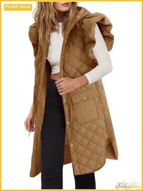 Long Puffer Vest Hooded Quilted Sleeveless Winter Jacket